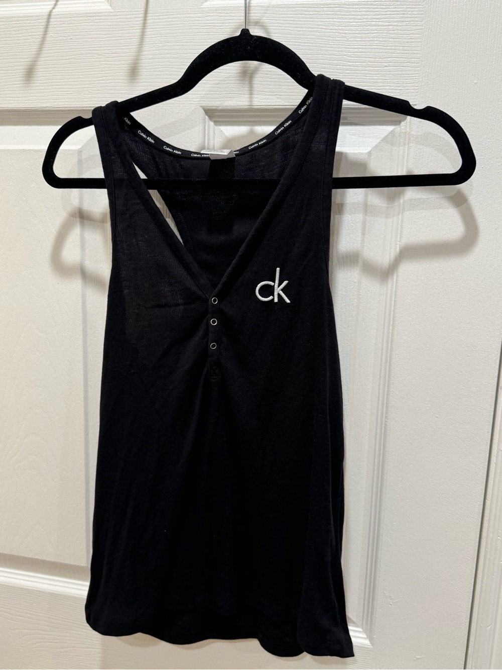 Calvin Klein Black Sleeveless V-Neck Tank with CK Logo